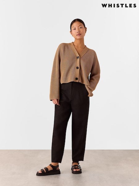 Whistles Black Petite Linen Barrel Leg Trousers (AK9594) | €152