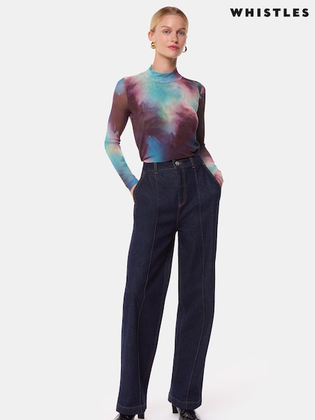 Whistles Natural Oil Print Mesh Top (AK9602) | AED230