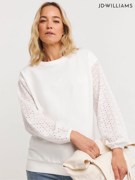 JD Williams White 100% Cotton Broderie Sweatshirt (AK9621) | €38