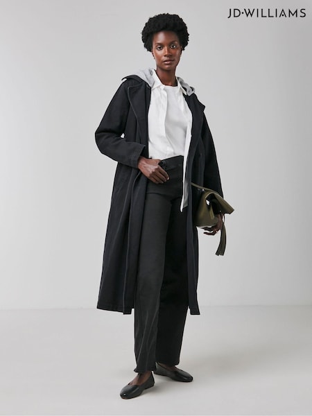 JD Williams Black Hooded Denim Trench 100% Cotton Coat (AK9657) | €46