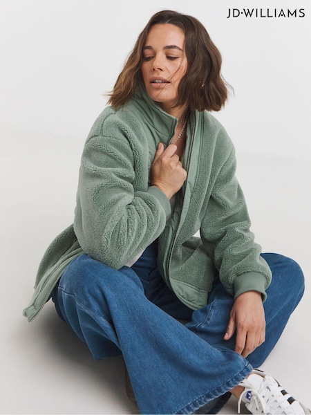 JD Williams Green Funnel Neck Longline Borg Jacket (AK9658) | €36