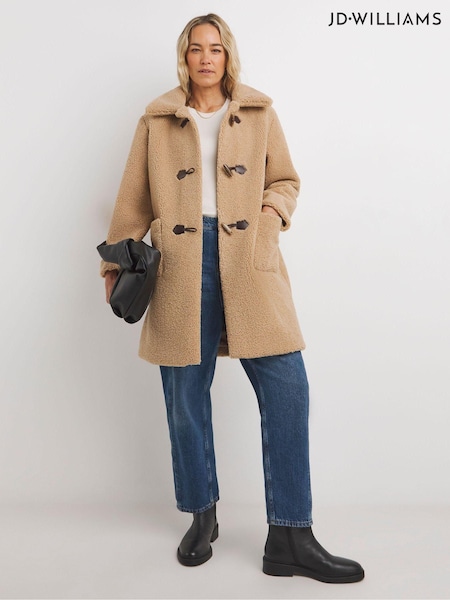 JD Williams Natural Collared Duffle Teddy Mid Length Coat (AK9666) | €107