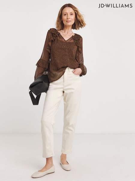 JD Williams Brown Chiffon Ruffle Detail Blouse (AK9676) | €21.50