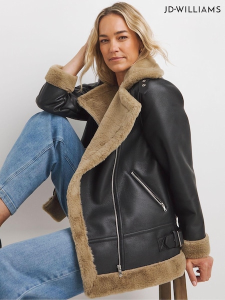 JD Williams Black Core Contrast Shearling Jacket (AK9690) | €106
