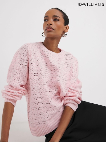 JD Williams Pink Open Stitch Crew Neck Knitted Jumper (AK9691) | €29