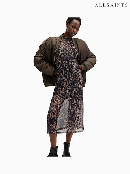 AllSaints Brown Leopard Print Hanna Mesh Dress (AK9744) | €83