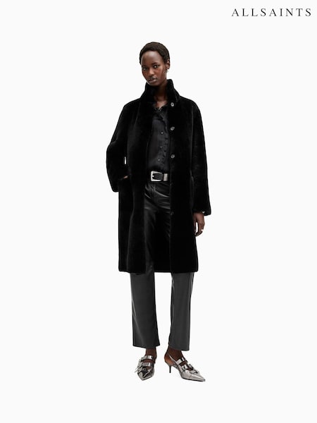 AllSaints Black Serra Reversible Shearling Coat (AK9759) | €1,838