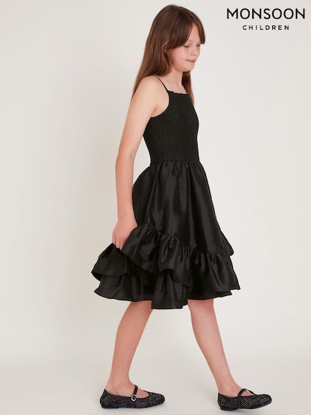 Negru - Monsoon Clariska Smocked Taffeta Rochie de bal (AK9903) | 200 LEI - 221 LEI