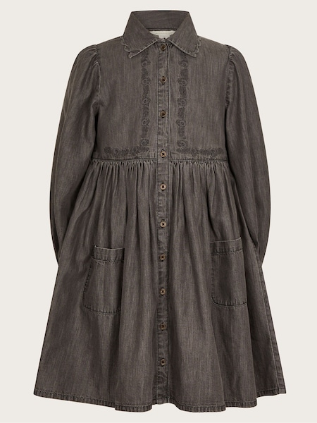 Monsoon Black 100% Cotton Embroidered Denim Shirt Dress (AK9918) | 124 QAR - 142 QAR