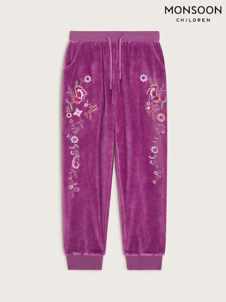 Monsoon Purple Embroidered Velour Joggers (AK9922) | €23 - €26