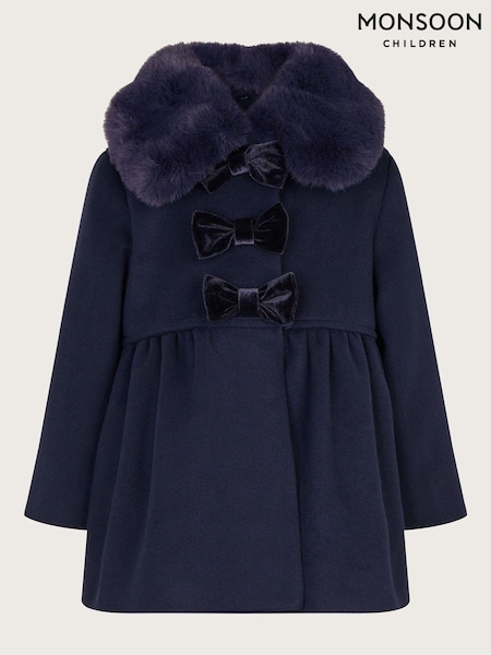 Monsoon Blue Baby Bow Faux Fur Collar Coat (AK9923) | AED369 - AED398