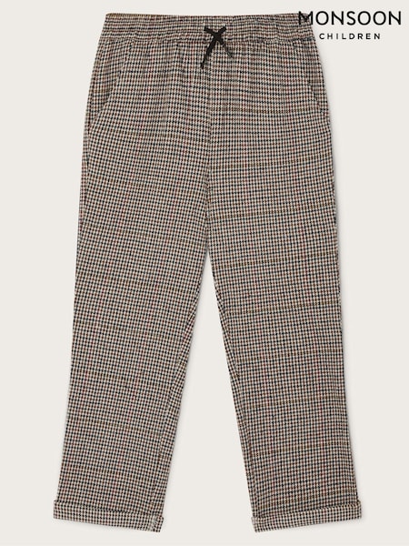 Monsoon Brown Check Pull On 100% Cotton Trousers (AK9927) | €17 - €20