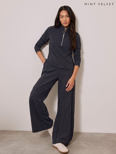 Mint Velvet Blue Pinstripe Wide Trousers (AL0109) | kr1 128