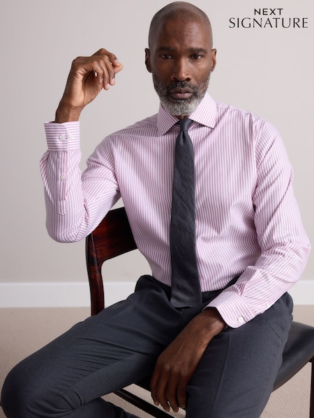 Coral Pink Bengal Slim Fit Signature 100% Cotton Bengal Stripe Shirt (AL0133) | €59
