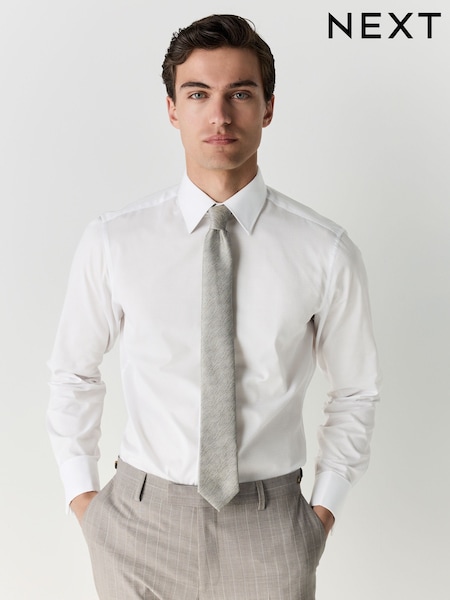 White/Green with Pocket Square Slim Fit Occasion Shirt And Tie Pack (AL0142) | €47