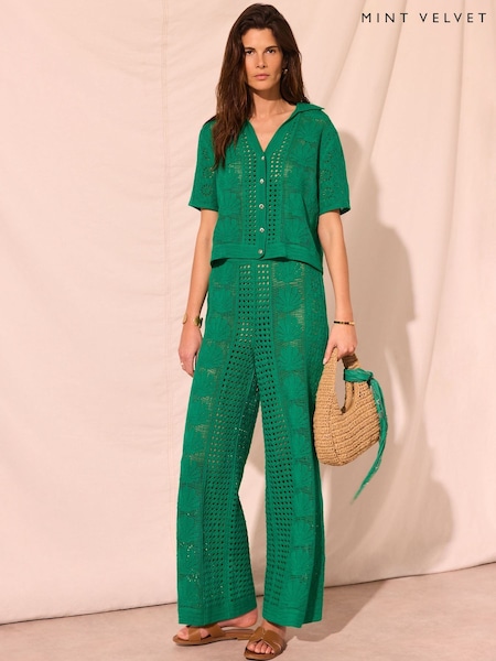 Green - Mint Velvet Crochet Knit Trousers