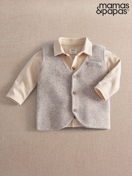 Коричневий - Mamas & Papas Knitted Waistcoat & Shirt Set