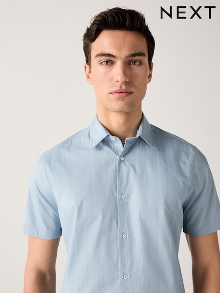 Light Blue Tonal Stripe Regular Fit 100% Cotton Short Sleeve Textured Shirt (AL0331) | €40