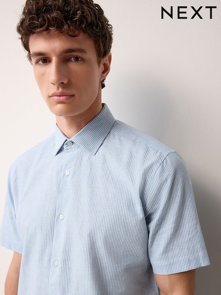В голубую полоску - Cotton Blend Short Sleeve Cutaway Collar Shirt (AL0337) | €38