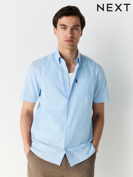 Light Blue Regular Fit Short Sleeve Easy Iron Button Down Oxford Shirt (AL0341) | €25