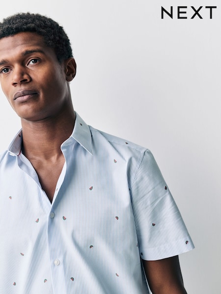 Blue Bengal Melon Conversational Fruit Print Stripe Easy Iron Oxford Shirt (AL0342) | €32