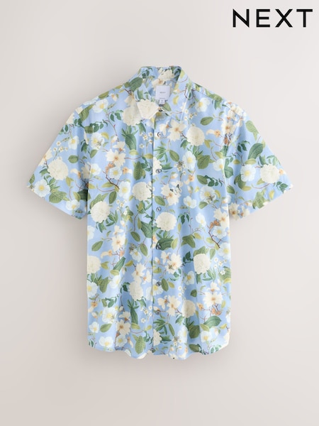 Sky Blue Regular Fit Kew Collection 100% Cotton Floral Short Sleeve Shirt (AL0348) | €53
