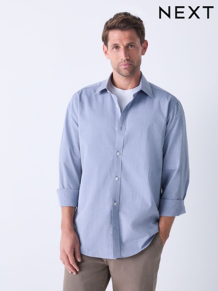 Chambray Blue Dobby - Regular Fit Textured Single Cuff Shirt With Cutaway Collar (AL0351) | €40