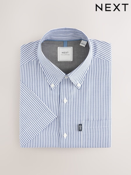 Blue Bengal Short Sleeve With Button Down Collar Stripe Easy Iron Oxford Shirt (AL0356) | R$ 230