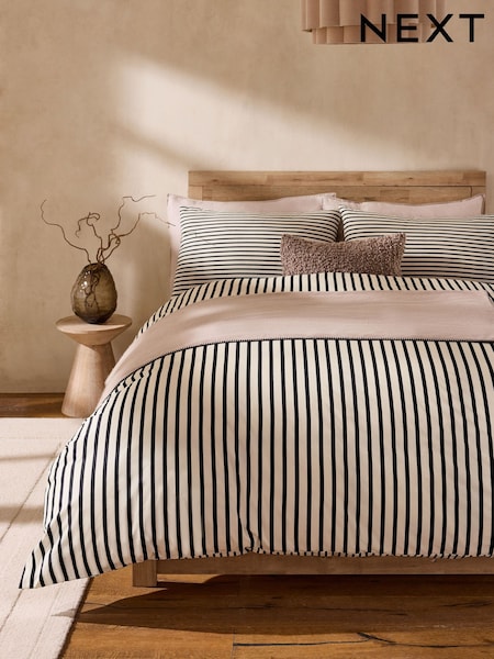 Black/Natural Stripe Duvet Cover and Pillowcase Set (AL0572) | kr210 - kr440