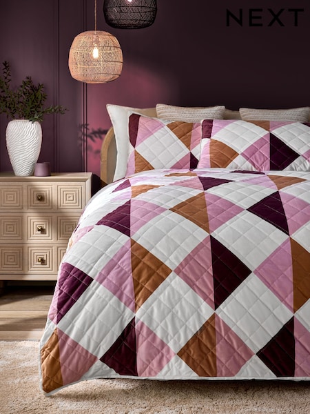 Pink Quilted Velvet Duvet Cover and Pillowcase Set (AL0580) | 294 QAR - 441 QAR
