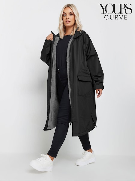 Yours Curve Black Waterproof Fleece Lined Robe (AL0672) | €122