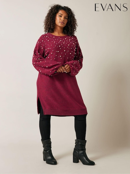 Punainen - Evans Pearl Trim Dress (AL0759) | €79
