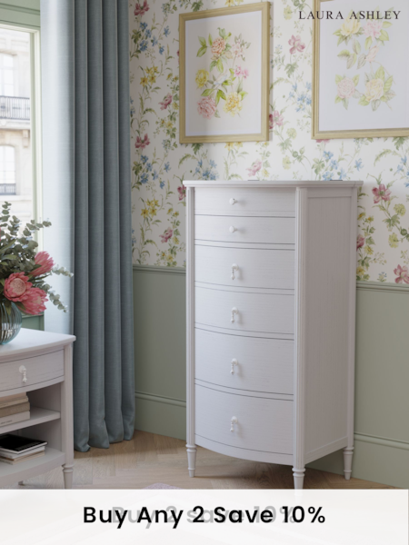 Laura Ashley White Washed Oak Bramford Chest of 5 Drawer Tall Drawers (AL0773) | €1,065
