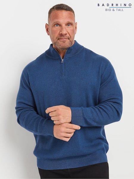 BadRhino Big & Tall Blue Badrhino Milano Quarter Zip 100% Cotton Jumper (AL0796) | R$ 335