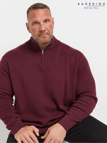 BadRhino Big & Tall Burgundy Red Milano Quarter Zip 100% Cotton Jumper (AL0799) | AED198