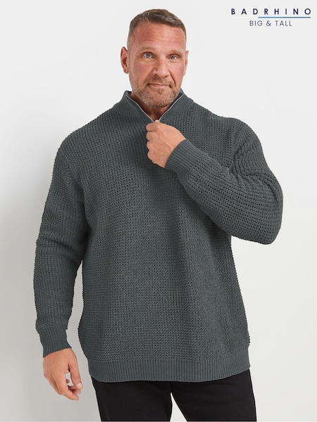 BadRhino Big & Tall Grey Chenile Quarter Zip Jumper (AL0812) | R$ 385