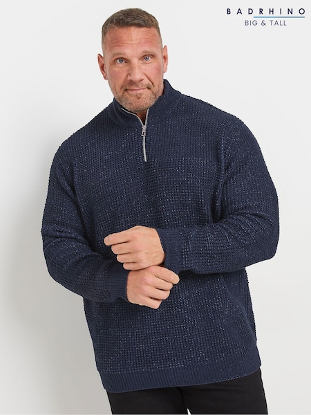 BadRhino Big & Tall Blue Chenille Quarter Zip Jumper (AL0814) | €56