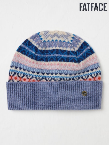 FatFace Blue Lambswool Fairisle Beanie Hat (AL0872) | €26