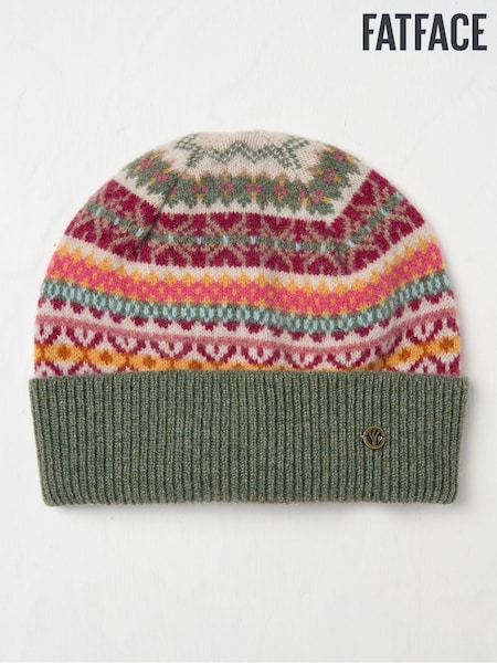 FatFace Green Lambswool Fairisle Beanie Hat (AL0874) | €26