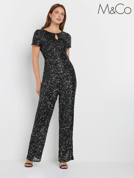 M&Co Silver Keyhole Sequin Jumpsuit (AL0901) | €41