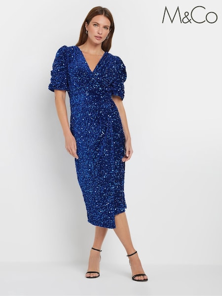 M&Co Velvet Puff Sleeve Wrap Dress (AL0970) | €36
