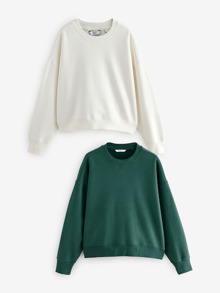 أخضر/بيج فاتح - Supersoft Peached Essentials Crew Neck Seam Detail Sweatshirts 2 Pack (AL1024) | ‏151 د.إ.‏