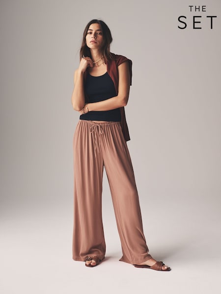 The Set Black/Clay 2 Pack Crinkle Wide Leg Trousers (AL1029) | ₪181