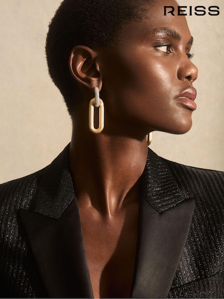 Reiss Gold Tone Callie Contour Pavé Drop Earrings (AL1164) | € 80