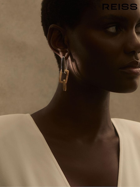 Reiss Gold Tone Gabriella Geometric Link Drop Earrings (AL1173) | €99