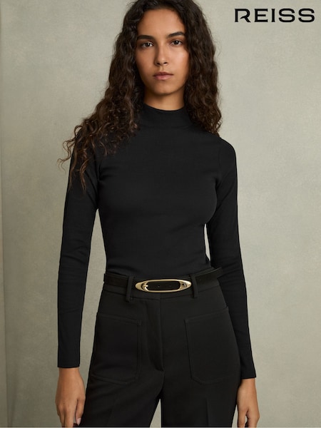Reiss Black Polly Fine-Ribbed High-Neck Top (AL1178) | €63