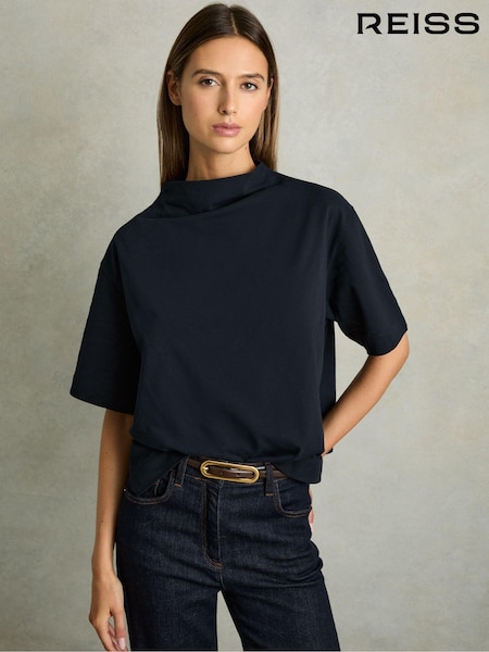 Marineblau - Reiss Olivia Cotton-Jersey Oversized T-Shirt (AL1181) | 74 €