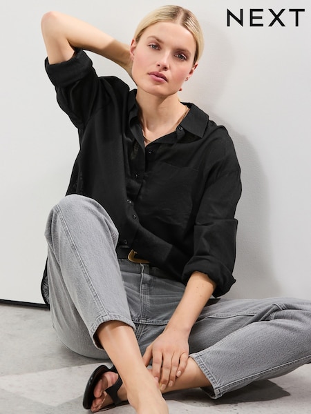 Black Long Sleeve Shirt With Linen (AL1222) | €30