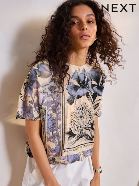 Sininen/Cream Printti; kuvio - Bubble Hem Boxy T-paita (AL1236) | €35