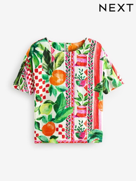 Abstract Fruit Print - חולצת טי רחבה עם מרקם (AL1237) | ‏80‏₪